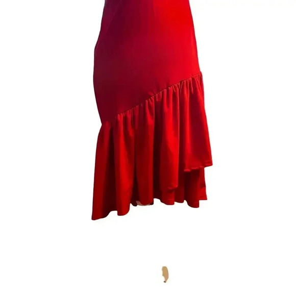 Ruffled Red FIT AND FLARED dress WOMENS medium - Picture 2 of 3